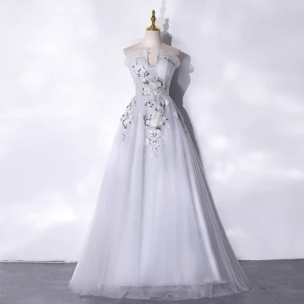 Elegant Silver Sequins Lace Flower Prom Dresses 2021 A Line Princess Ruffle Strapless Sleeveless Backless Floor Length Long Formal Dresses