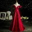 Elegant Burgundy Satin Prom Dresses 2021 A-Line / Princess Off-The-Shoulder Sleeveless Backless Floor-Length / Long Formal Dresses
