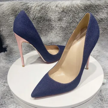 Mooie Prachtige Donkerblauwe Straatkleding Denim Pumps 2021 12 Cm Naaldhakken Stiletto Spitse Neus Pumps Hoge Hakken