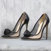Sexy Black See-through Evening Party Pumps 2021 Flower 12 cm Stiletto Heels Pointed Toe Pumps High Heels