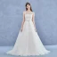 Elegant Handmade  Champagne Wedding Dresses 2017 A-Line / Princess Scoop Neck Sleeveless Appliques Flower Lace Backless Beading Rhinestone Court Train