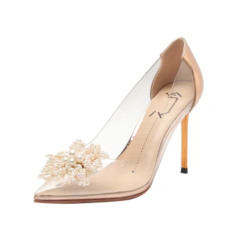 Sexy Transparent Champagne Evening Party Pearl Pumps 2021 9 Cm Stiletto Heels Pointed Toe Pumps High Heels