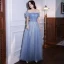 Chic / Belle Bleu Ciel Paillettes Robe De Bal 2021 Princesse Encolure Carrée Manches Courtes Dos Nu Longue Robe De Ceremonie
