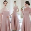 Elegant Blushing Pink Spotted Prom Dresses 2021 A-Line / Princess Short Sleeve Backless Floor-Length / Long Formal Dresses
