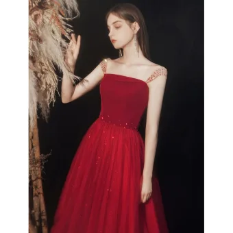 Charmant Bordeaux Robe De Bal Robe De Soirée 2021 Princesse Encolure Carrée Perlage Paillettes Sans Manches Dos Nu Longue Robe De Ceremonie