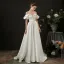 High End Ivory / Creme Satin Brautkleider / Hochzeitskleider 2021 A Linie Rüschen Off Shoulder Kurze Ärmel Rückenfreies Sweep / Pinsel Zug Hochzeit