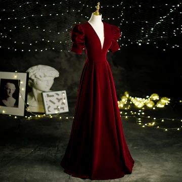 Vintage Bordeaux Suede Galajurken 2021 A Lijn V Hals Korte Mouwen Ruglooze Lange Gelegenheid Jurken