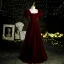 Vintage / Retro Burgundy Suede Prom Dresses 2021 A-Line / Princess Square Neckline Puffy Short Sleeve Backless Floor-Length / Long Formal Dresses