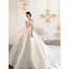 High-end Ivory Satin Wedding Dresses 2019 Ball Gown Off-The-Shoulder Ruffle Beading Lace Flower Short Sleeve Backless Royal Train Wedding