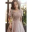 Chic / Belle Rougissant Rose Robe De Bal 2021 Princesse Encolure Carrée Perlage Appliques Paillettes Manches Courtes Dos Nu Longue Robe De Ceremonie