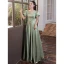 Elegante Salbeigrün Satin Ballkleider 2021 A Linie V-Ausschnitt Geschwollenes Kurze Ärmel Lange Festliche Kleider