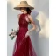 Charming Sparkly Burgundy Sequins Evening Dresses 2021 A-Line / Princess Sleeveless Scoop Neck Floor-Length / Long Prom Formal Dresses