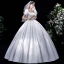 Elegant Ivory Satin Wedding Dresses 2021 Ball Gown Square Neckline Pearl Puffy Short Sleeve Backless Floor-Length / Long Wedding
