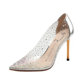Sexy Transparent Silver Rhinestone Evening Party Pumps 2021 9 Cm Stiletto Heels Pointed Toe Pumps High Heels