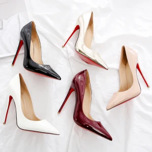 Chic Belle Rouge Vêtement De Rue Cuir Verni Escarpins 2021 12 Cm Talons Aiguilles À Bout Pointu Escarpins Talons Hauts