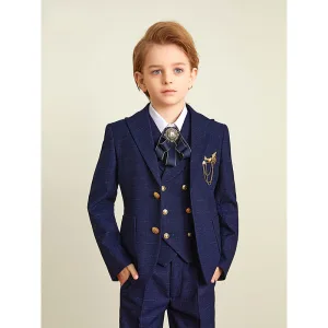 Navy Blue 5 Piece Boys Wedding Suits 2021 Coat Pants Shirt Tie Long Sleeve Boys Wedding Suits