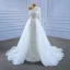 High End Glitzernden Weiß Brautkleider / Hochzeitskleider 2021 Meerjungfrau Perlenstickerei Stehkragen Perle Pailletten Lange Ärmel Rückenfreies Hof-Schleppe Hochzeit
