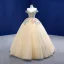 Flower Fairy Chic / Beautiful Champagne Pearl Lace Flower Prom Dresses 2021 Ball Gown Off-The-Shoulder Sleeveless Backless Floor-Length / Long Formal Dresses