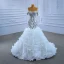 Luxury / Gorgeous High-end White Beading Rhinestone Cascading Ruffles Wedding Dresses 2021 Trumpet / Mermaid Off-The-Shoulder Sleeveless Backless Chapel Train Wedding