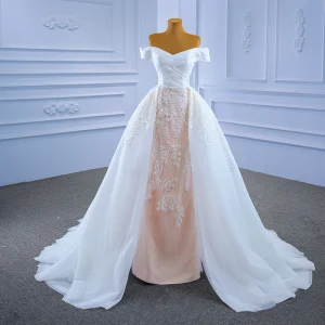 High End White Lace Flower Wedding Dresses 2021 Trumpet Mermaid Off The Shoulder Short Sleeve Backless Court Train Wedding