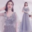 Sparkly Grey Beading Sequins Prom Dresses 2021 A-Line / Princess V-Neck 1/2 Sleeves Backless Floor-Length / Long Formal Dresses