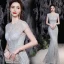 Charming Silver Grey Beading Evening Dresses 2021 Trumpet / Mermaid Scoop Neck Pearl Sequins Short Sleeve Floor-Length / Long Formal Dresses