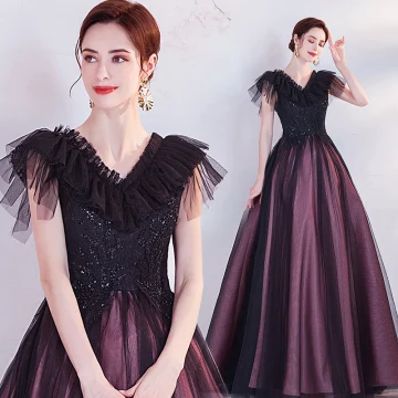 Vintage Originale Violet Perlage Paillettes En Dentelle Fleur Robe De Bal 2021 Princesse V Cou Manches Courtes Dos Nu Longue Robe De Ceremonie