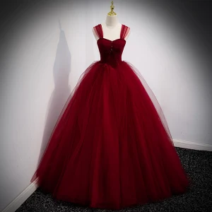 Chic Beautiful Burgundy Prom Dresses 2021 Ball Gown Square Neckline Sleeveless Backless Floor Length Long Formal Dresses