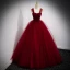 Chic / Beautiful Burgundy Prom Dresses 2021 Ball Gown Square Neckline Sleeveless Backless Floor-Length / Long Formal Dresses