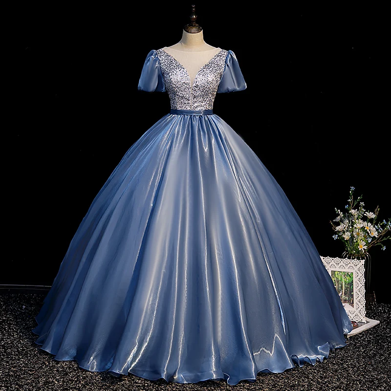 Summer Dresses Evening Gowns Stein Mart Baby Girl Clothes Fashion Ocean  Blue Sequins Prom Dresses 2021