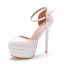 Schöne Weiß Brautschuhe 2021 Knöchelriemen 14 cm Stilettos Runde Zeh Hochzeit Hochhackige
