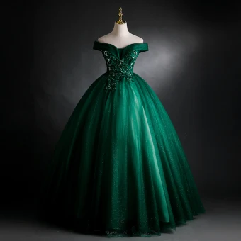 Elegant Dark Green Prom Dresses 2021 Ball Gown Off The Shoulder Beading Sequins Lace Flower Sleeveless Backless Floor Length Long Formal Dresses