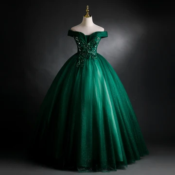 Elegant Dark Green Prom Dresses 2021 Ball Gown Off The Shoulder Beading Sequins Lace Flower Sleeveless Backless Floor Length Long Formal Dresses
