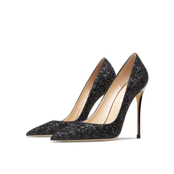 Charmant Noire Soirée Paillettes Escarpins 2021 Cuir 10 Cm Talons Aiguilles À Bout Pointu Escarpins Talons Hauts