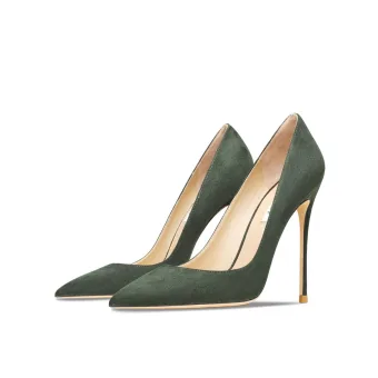 Modest Simple Dark Green Office Ol Suede Pumps 2021 Leather 10 Cm Stiletto Heels Pointed Toe Pumps High Heels