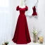 Chic / Beautiful Burgundy Prom Dresses 2021 Satin A-Line / Princess Square Neckline Beading Ruffle Short Sleeve Backless Floor-Length / Long Formal Dresses