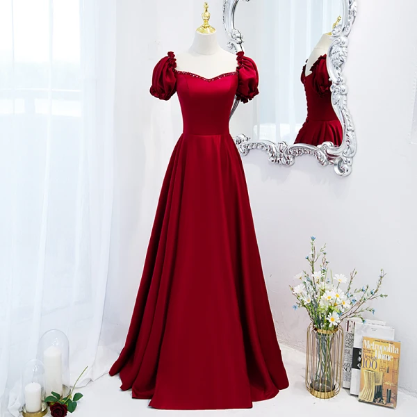burgundy prom dresses under 100 Cheap Simple Burgundy Long Prom Dresses with Pockets ARD2162