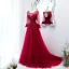 Chic / Belle Bordeaux Robe De Bal 2021 Princesse U-Cou Perlage En Dentelle Fleur Manches Longues Dos Nu Longue Promo Robe De Ceremonie