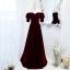 Elegant Suede Burgundy Prom Dresses 2021 A-Line / Princess Off-The-Shoulder Short Sleeve Backless Floor-Length / Long Prom Formal Dresses