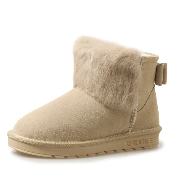 Modern / Fashion Womens Boots 2017 Khaki Leather Ankle Suede Casual Winter Flat Snow Boots