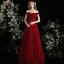 Charming Burgundy Pleated Prom Dresses 2021 A-Line / Princess Off-The-Shoulder Sleeveless Backless Split Front Floor-Length / Long Formal Dresses