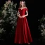 Elegant Burgundy Satin Prom Dresses 2021 A-Line / Princess Short Sleeve Backless Floor-Length / Long Prom Formal Dresses
