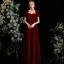 Élégant Bordeaux Daim Robe De Bal 2021 Princesse Encolure Carrée Manches Courtes Dos Nu Longue Promo Robe De Ceremonie