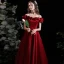 Chic / Beautiful Burgundy Satin Prom Dresses 2021 A-Line / Princess Ruffle Off-The-Shoulder Short Sleeve Backless Floor-Length / Long Formal Dresses