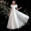 Chic / Beautiful Ivory Satin Prom Dresses 2021 A-Line / Princess Square Neckline Short Sleeve Backless Floor-Length / Long Prom Formal Dresses