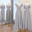 Modest / Simple Grey Satin Bridesmaid Dresses 2021 A-Line / Princess Spaghetti Straps Short Sleeve Backless Tea-length Wedding Party Dresses