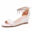 Sexy White Wedding Shoes 2021 Ankle Strap Pearl Rhinestone Tassel 6 cm Wedges Open / Peep Toe Wedding High Heels