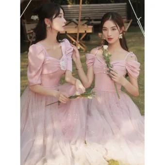 Chic Belle Rose Bonbon Perle Robe Demoiselle D Honneur 2021 Princesse Manches Courtes Dos Nu Paillettes Longue Robe Pour Mariage