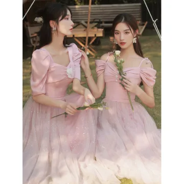 Chic Beautiful Candy Pink Pearl Bridesmaid Dresses 2021 A Line Princess Short Sleeve Backless Sequins Floor Length Long Wedding Party Dresses