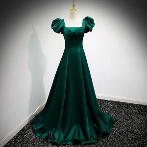 Elegant Dark Green Prom Dresses 2023 A-Line Princess Square Neckline Puffy Short Sleeve Elegant Dark Green Prom Dresses 2023 A-Line Princess Square Neckline Puffy Short Sleeve